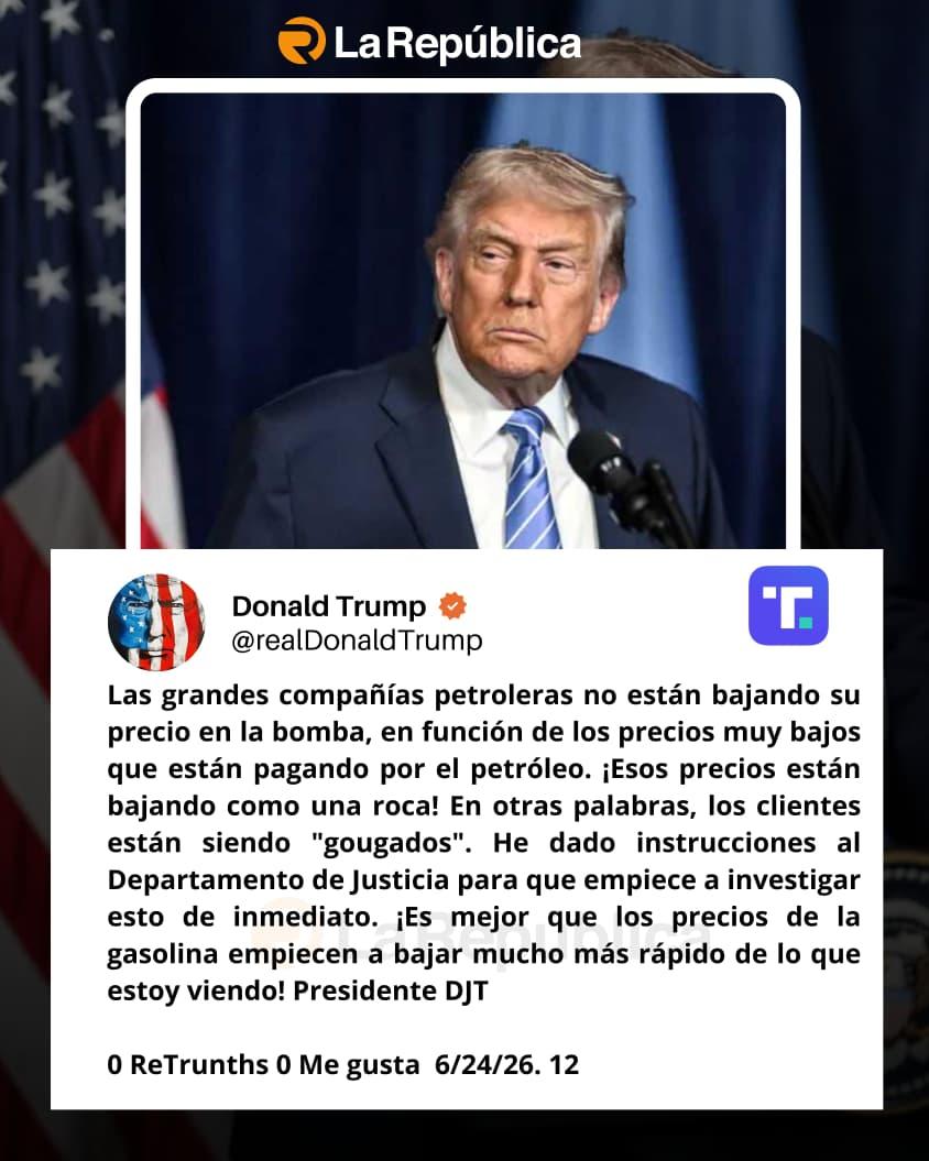 El presidente de Estados Unidos, Donald Trump, acusó a las grandes compañías petroleras de no reducir los precios de la gasolina al mismo ri - Cover Image